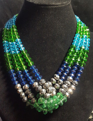 #ad Multi Strand Graduated Glass Bead Collar Twist Multi Color Bib Show Necklace $24.00