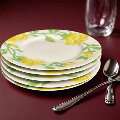 #ad Fitz amp; Floyd Yellow Rose 5 Salad Plates Ceramic Dessert Appetizer Dinnerware $49.00