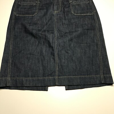#ad X2 Quality Denim Skirt Womens Size 10 Straight Knee Length Dark Wash Rear Vent $11.99