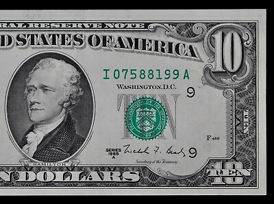 #ad $10 1988A Gem CU Federal Reserve Note I07588199A series A ten $ Minneapolis $49.00