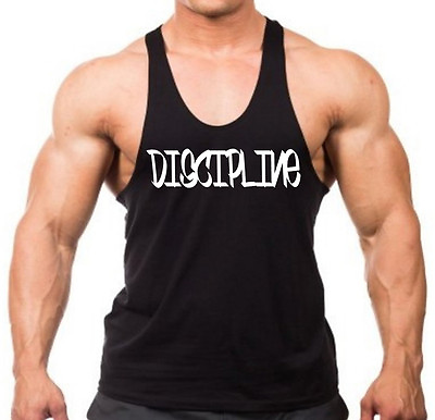#ad Men#x27;s Discipline Black Stringer Tank Top Workout Fitness Gym Muscle Beast V181 $12.99