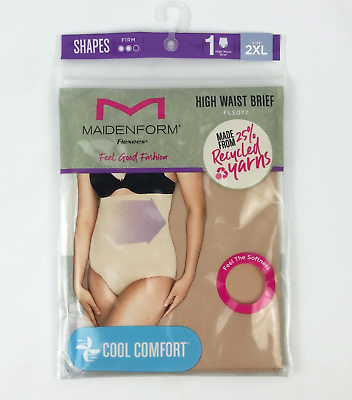 #ad Maidenform Flexees Cool Comfort Firm Control High Waist Brief Beige 2XL $14.95