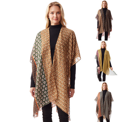 #ad ScarvesMe Fashion Colorful Geometric Border Design Print Ruana Wrap Cover up $22.99