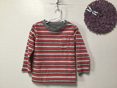 #ad Boy Shirt Size 4 T Gray Red White Long Sleeve Striped Faded Glory 99 $7.99