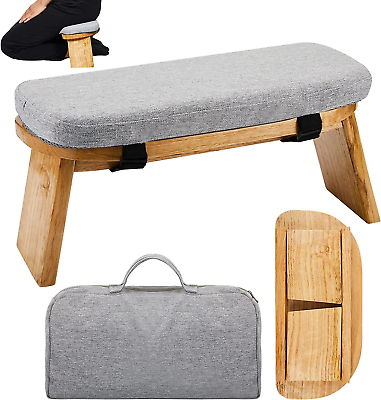 #ad Bamboo Meditation Bench with Carrying Bag Kneeling Stool Portable Yoga Bench $49.99