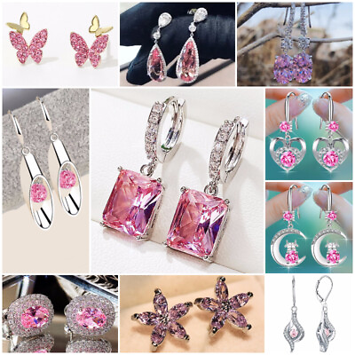 #ad 925 Silver FilledGold Drop Earring Romantic Women Cubic Zircon Wedding Jewelry C $3.27
