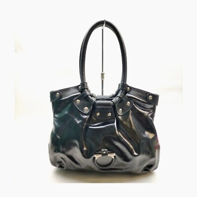#ad Authentic Ferragamo Women#x27;s Black Patent Leather Studded Handbags $187.00