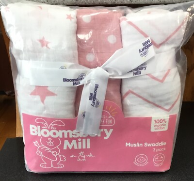 #ad NEW 100% Organic Cotton Pack Of 3 Soft Muslin Swaddles 47” X 47” Girl $22.99
