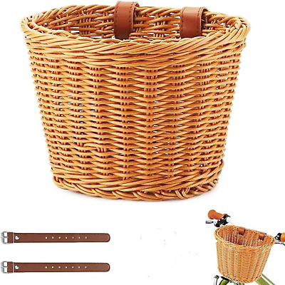 #ad Retro front Cargo Fits Most Bike Handlebar Storage Basket Wicker Woven Bicycle.. $25.89
