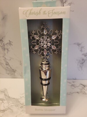 #ad Cherish The Season Silver Wine Bottle Stopper Snowflake 5.50quot; Brand New In Box $9.95