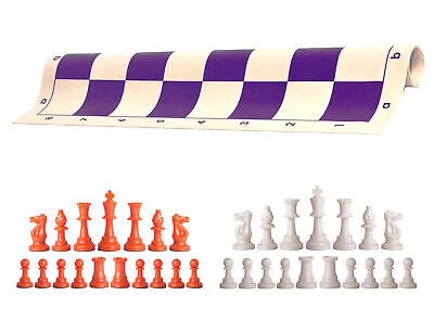 #ad Orange amp; White Chess Pieces 20quot; Purple Vinyl Board Single Weight Chess Set $22.95