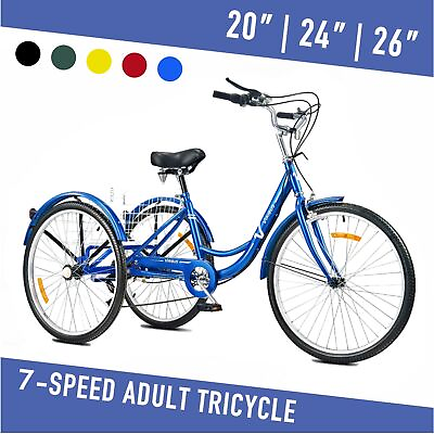 #ad VIRIBUS 26quot; 24quot; 7 Speed Adult Tricycle 3 Wheel w Basket Heavy Duty 450lbs Bike $188.99