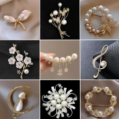 #ad Fashion Bouquet Pearl Crystal Flower Brooch Pin Women Wedding Party Jewelry Gift C $2.24