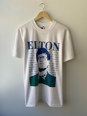 #ad Vintage 90s Elton John World Tour t shirt size L color white $79.00