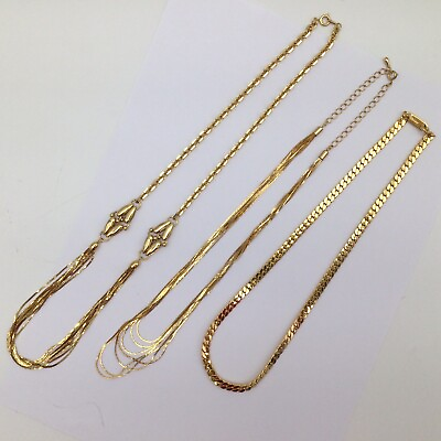 #ad Vintage Gold tone Collection Necklace Chains Lot of 3 $29.00