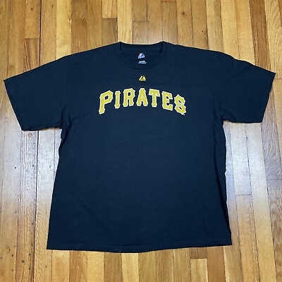 #ad Short Sleeve Shirt PITTSBURGH PIRATES Majestic MLB Cotton Black Mens XL $13.49