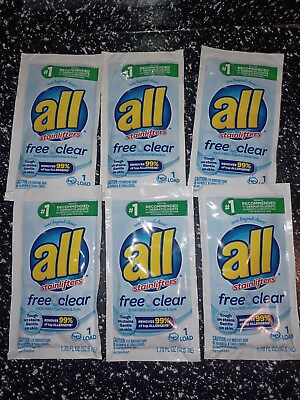#ad 6 Packs All Free and Clear laundry detergent 1 load 1.78 oz travel sample size $16.00