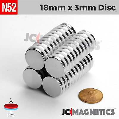 #ad 18mm x 3mm 45 64quot; x 1 8quot; N52 Very Strong Rare Earth Neodymium Magnet Disc 18x3mm $106.00