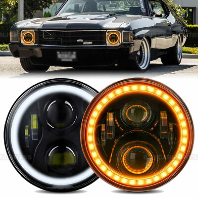 #ad Pair HALO For Chevy Chevelle 1971 1972 1973 7INCH LED Headlights HI LO Beam DRL $84.99