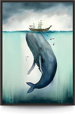 #ad Canvas Wall Art Watercolor Whale Painting Nautical Ocean Print Artwork Painting $19.99