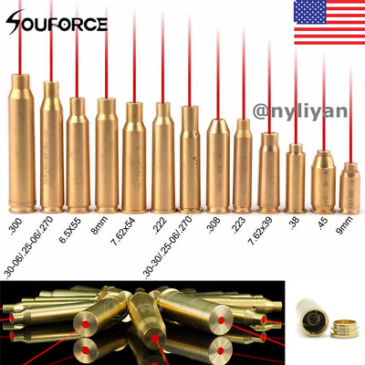 #ad US 9mm 12GA .45 .223 30 30WIN Red Dot Laser Brass Cartridge Boresighteramp;battery $11.07