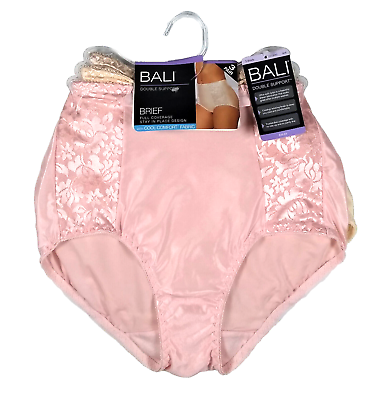 #ad Bali Sz 6 Med Womens DOUBLE SUPPORT BRIEF Panties 3 pair Cooling Full Coverage $22.99