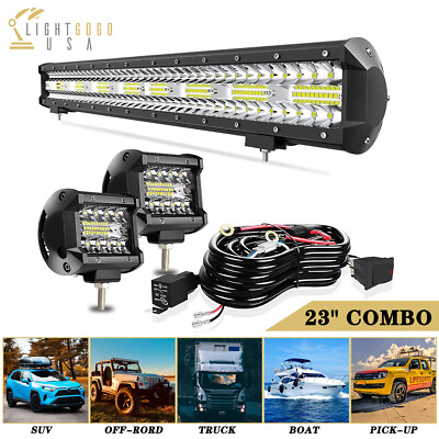 #ad LED Light Bar 24Inch 480w Spot Flood Combo Light with Wiring Harness 4#x27;#x27;Pods Kit $63.99