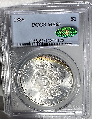#ad BU Toned Reverse 1885 Morgan Silver Dollar PCGS MS63 CAC STUNNING COIN JBS $294.49