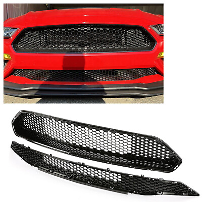 #ad For 2018 2022 Ford Mustang Front Upper Grille Lower Mesh Grill Honeycomb Black $75.17