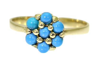 #ad Lovely Turquoise Cluster 14k Yellow Gold ring Q US 8 1 4 GBP 296.25