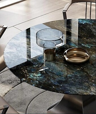 #ad Staffroom Center Table Labradorite Stone Epoxy Art Round Marble Dining Table Top $1638.75