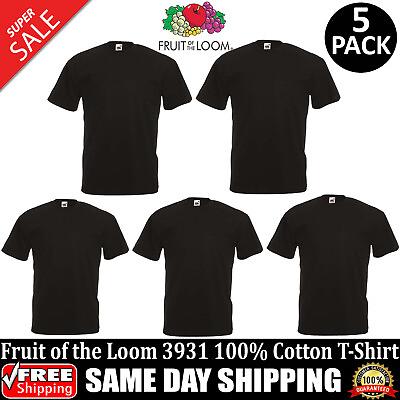 #ad 5 PACK OF FRUIT OF THE LOOM Adult HD Cotton T Shirt Blank T Shirt 3931 S 6XL $24.43
