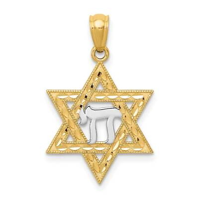 #ad 14K Gold with Rhodium Star of David with Chai Pendant 1 in $177.15