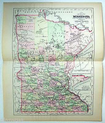 #ad Original 1896 Copper Plate Map of Minnesota by A. J. Johnson. Antique $18.00