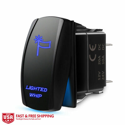 MICTUNING 5 PIN Laser Rocker Switch On Off LED Lighted Whip Button 20A 12V Blue $10.11