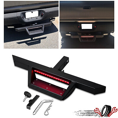 #ad FOR 2quot; TOW TRAILER RECEIVER BLACK HITCH STEP BAR BUMPER GUARD W LED BRAKE LIGHT $65.88