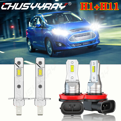 #ad For Ford C Max 2013 2015 4X H1 H11 White LED Headlight High Low Beam Bulbs Kit $37.49