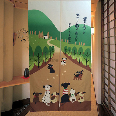 #ad Lovely Japanese Noren Door Tapestry Happy Dog Pattern Doorway Hanging Curtain $19.79