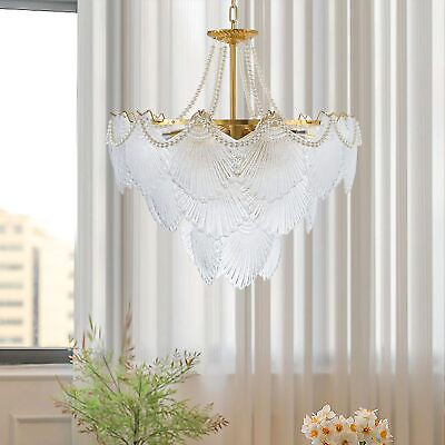 #ad Modern Glass Chandelier 24#x27;#x27; Golden Vintage Pendant Lamp 3 Tiers Ceiling Lights $219.99
