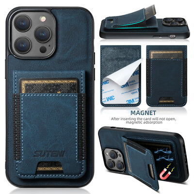 #ad For iPhone 15 Pro Max 14 Pro 13 12 Luxury Magnetic Leather Wallet Flip Back Case $12.33