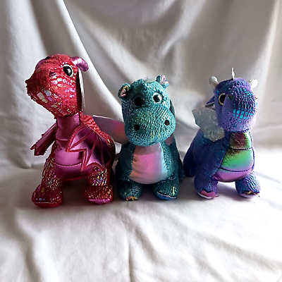 #ad 3 Iridescent Dragons Plush Cute and Cuddly 9quot; Inches Stuffed Animal Plush $13.40
