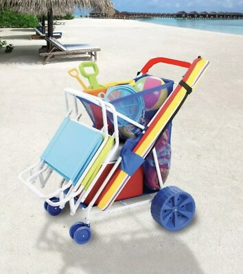 #ad Rio Beach Wonder Wheeler Push Button Fold Beach Cart $95.49