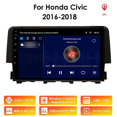 #ad 9quot;Android 10 Car Headunit for Honda Civic 2016 2018 Stereo GPS Nav Radio Carplay $201.95