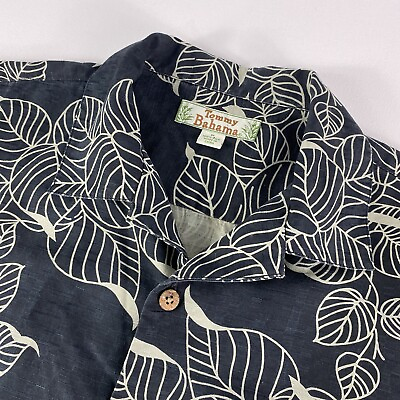 #ad Tommy Bahama Button Down Shirt Adult Medium Black Silk Palm Floral Mens $24.99