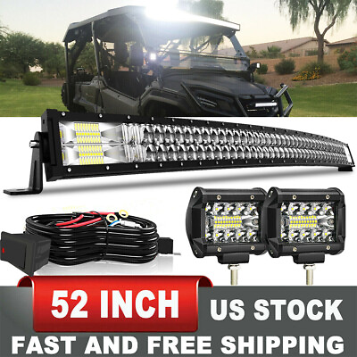 Roof 52quot; Curved LED Light Bar 4quot; Fog Wiring Kit For Honda Pioneer 1000 16 UP $93.00