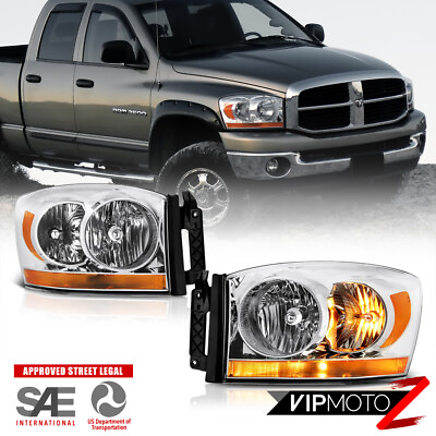 #ad For 2006 Dodge Ram 1500 2500 3500 quot;AMBER BAR MODELquot; Chrome Headlights Lamps Pair $104.90