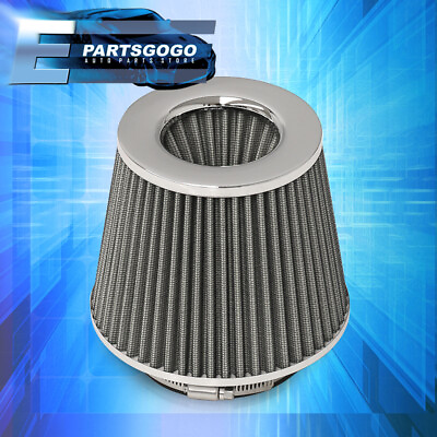 #ad Universal 4quot; Mesh Air Cold Short Intake Filter JDM VIP Dry Cone Aluminum Silver $15.99