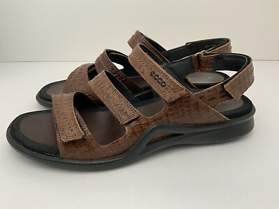 #ad ECCO Light Sandals Women EU 42 Brown Leather 3 Strap Croc Textured Excellent $44.95