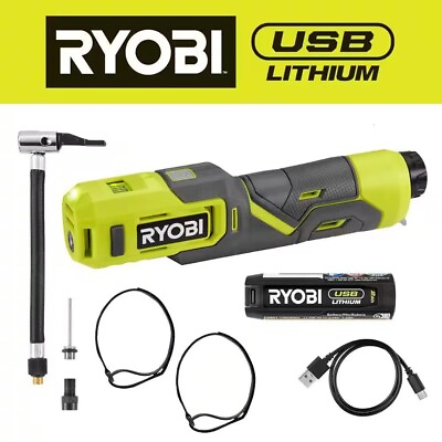 #ad RYOBI Portable Inflator Kit High Pressure USB Lithium Battery and Charging Cable $45.99