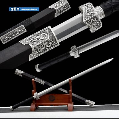 #ad 40#x27;#x27; Spring Steel Chinese Double edged Blade Han Dynasty Sword High Ebony Sheath $162.75